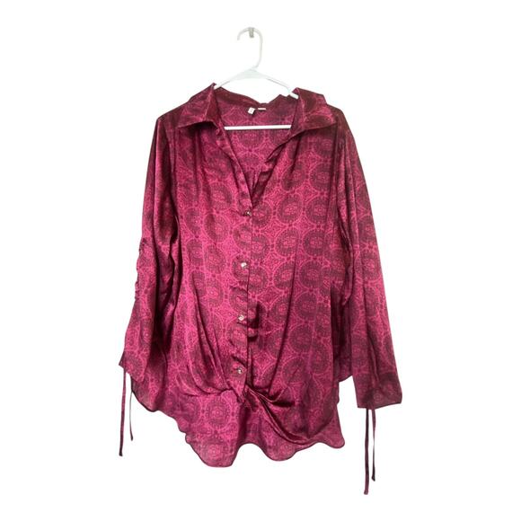 Cato Womens Paisley Silky Blouse Long Sleeve Button Up Top Red Size 22/24W - Picture 2 of 8